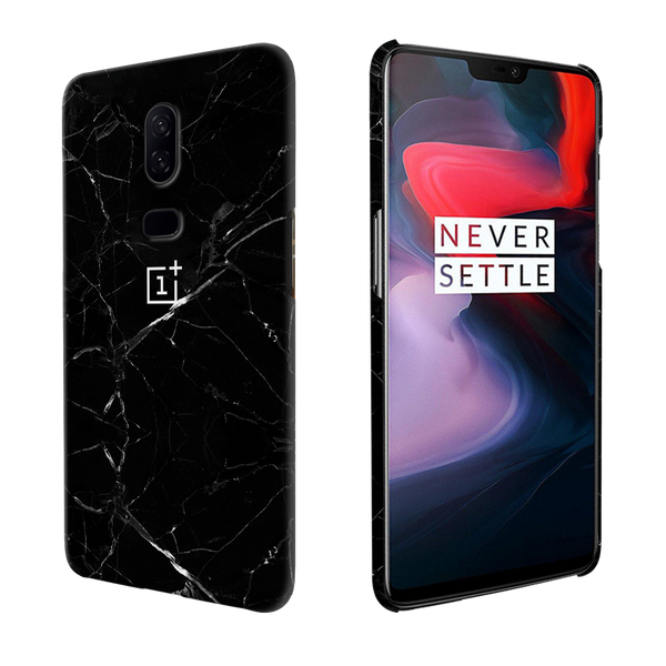OnePlus 6 Jet Black Marble Back Cover and Case Black Cracked