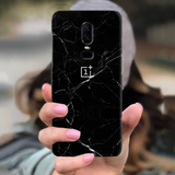OnePlus 6 Jet Black Marble Back Cover and Case Black Cracked